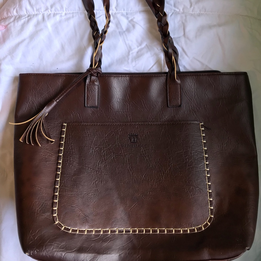 EUC brown faux leather shoulder bag